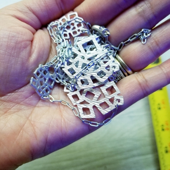 Set Earrings & Long Necklace Silvertone Geometric Costume Jewelry - Picture 6 of 12